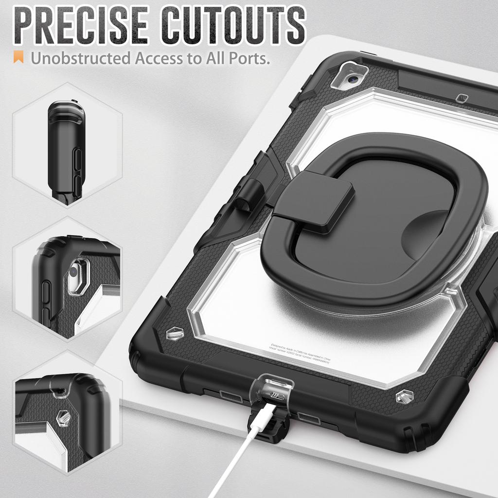 For iPad 10.2 (2021)/(2019)/(2020) Case Ring Kickstand PC+Silicone Shockproof Tablet Cover