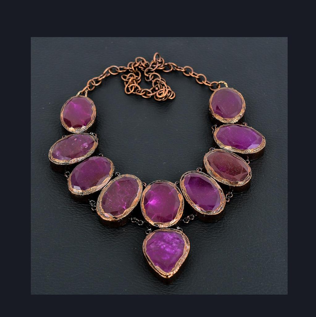 Рубиновое ожерелье, Медные гальванопластические украшения с драгоценными камнями, Ожерелье ручной работы, Удивительные украшения, Подарок для нее