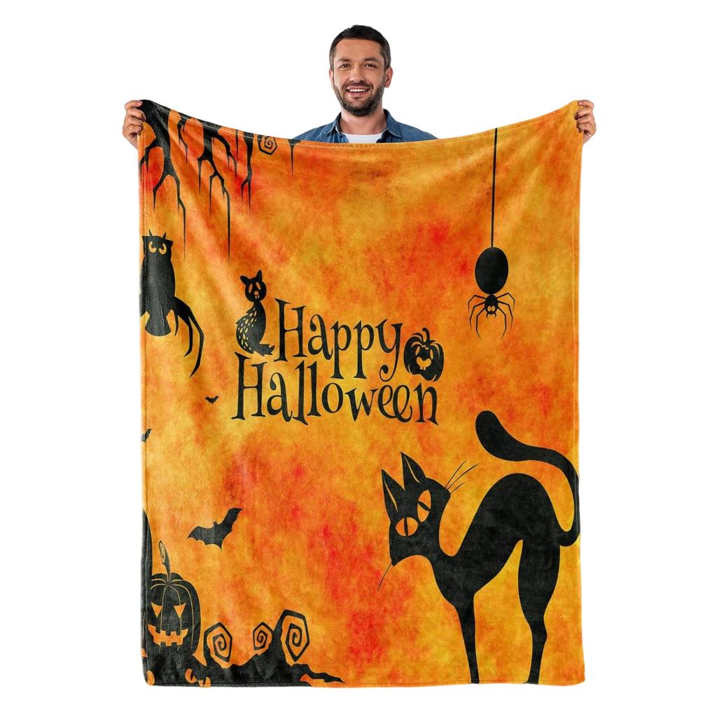 Halloween Themed Throw Blanket Soft Flannel Fabric for Family Gatherings Outdoor Activity Machine Washable Polyester