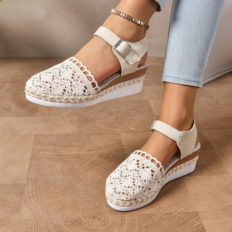 Large Size New Outer Wear Hemp Rope Lace Casual One-word Buckle Bag Head Cool Thick Bottom Wedge Heel