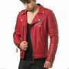 Stylish Men's Fashionable Red Biker Motor Genuine Soft Lambskin Leather Jacket