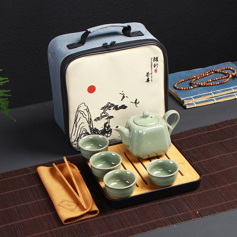 Portable Ceramic Ding Kiln Travel Kung Fu Tea Set Kuaike Cup Storage Bag Company Event Gifts