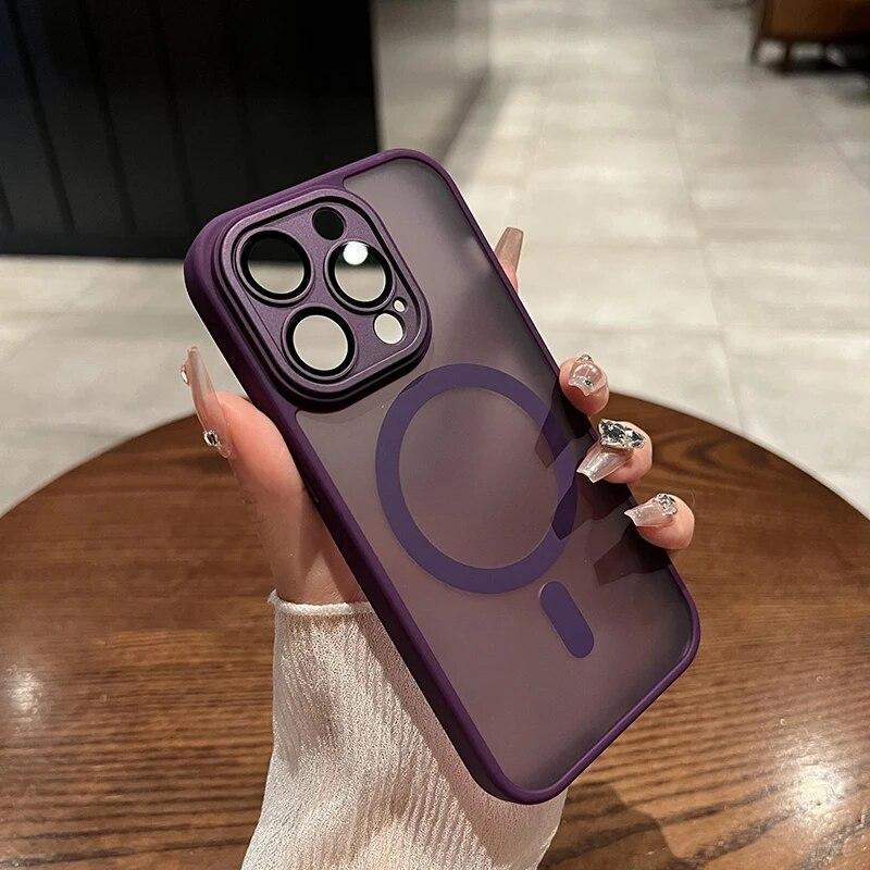 Luxury Translucent Matte Full Lens Protector Case For IPhone 14 13 12 15 Pro Max 15 Plus Magsafe Magnetic Wireless Charge Cover