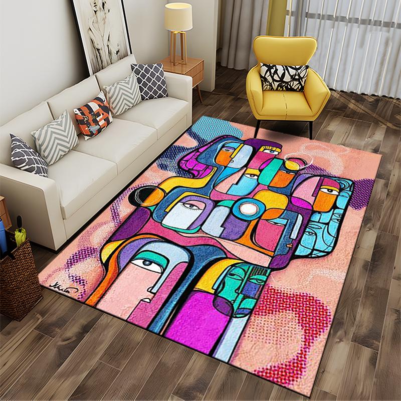 ``` Abstract Faces in Vibrant Colors Rug Non-slip rug suitable for living room and bedroom sofas. ```