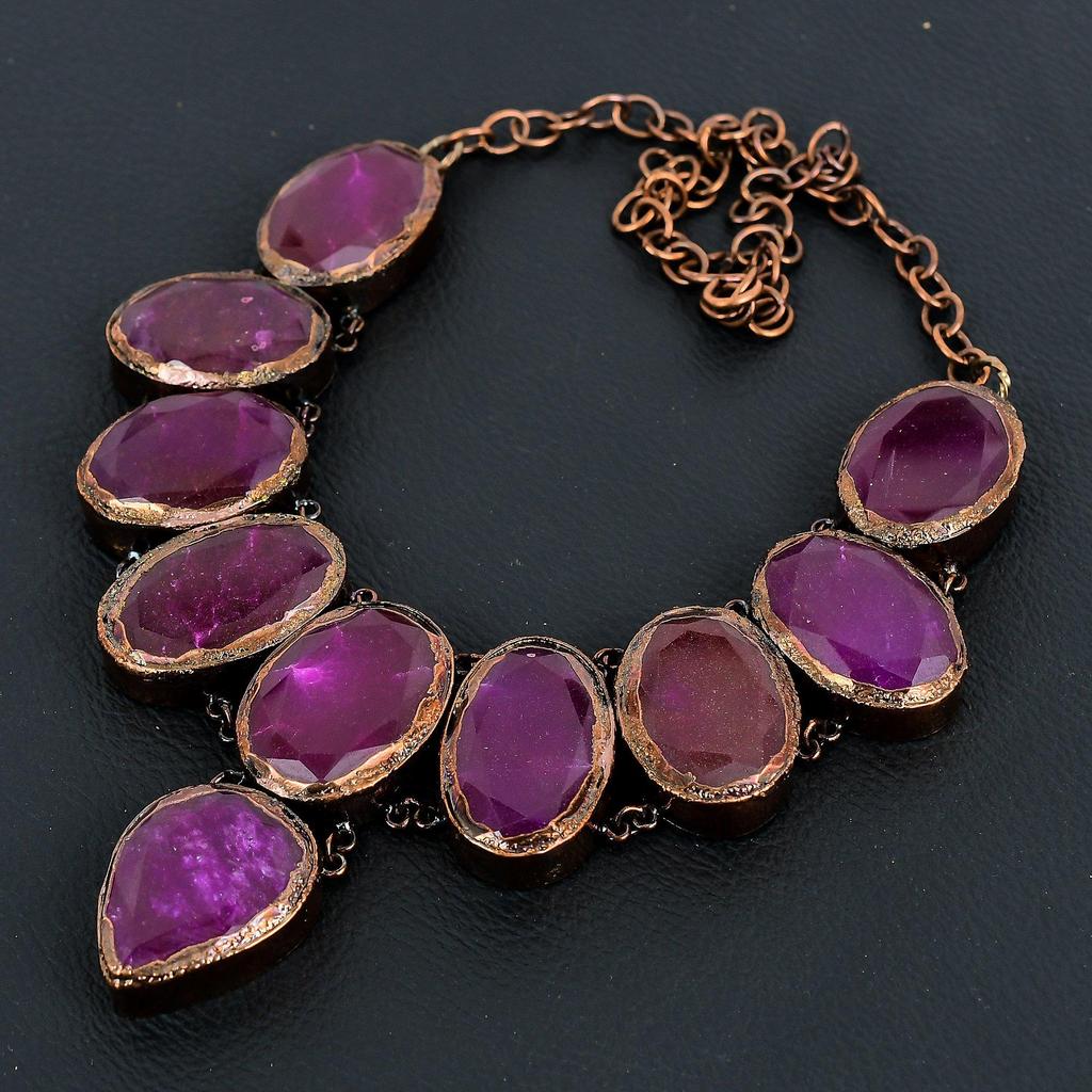 Рубиновое ожерелье, Медные гальванопластические украшения с драгоценными камнями, Ожерелье ручной работы, Удивительные украшения, Подарок для нее