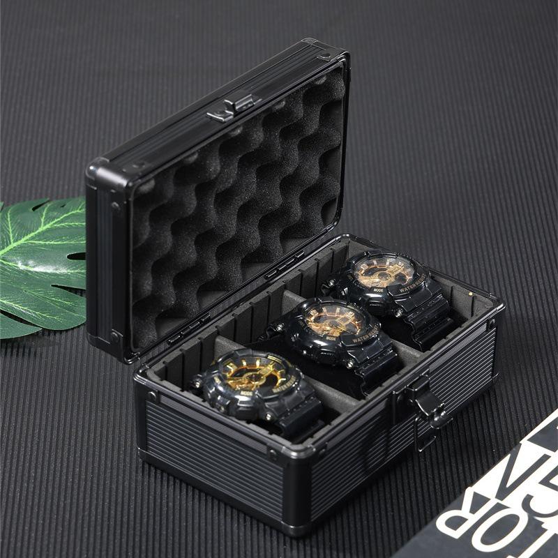 Алюминиевая коробка для часов из 3 предметов: Многоцветное хранение с прозрачной крышкой и 3 отделениями