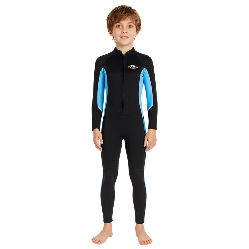 Kids Full Wetsuit Snorkeling Diving Surfing Warm Thermal Long Sleeve Pants UV Protection Black Light Blue