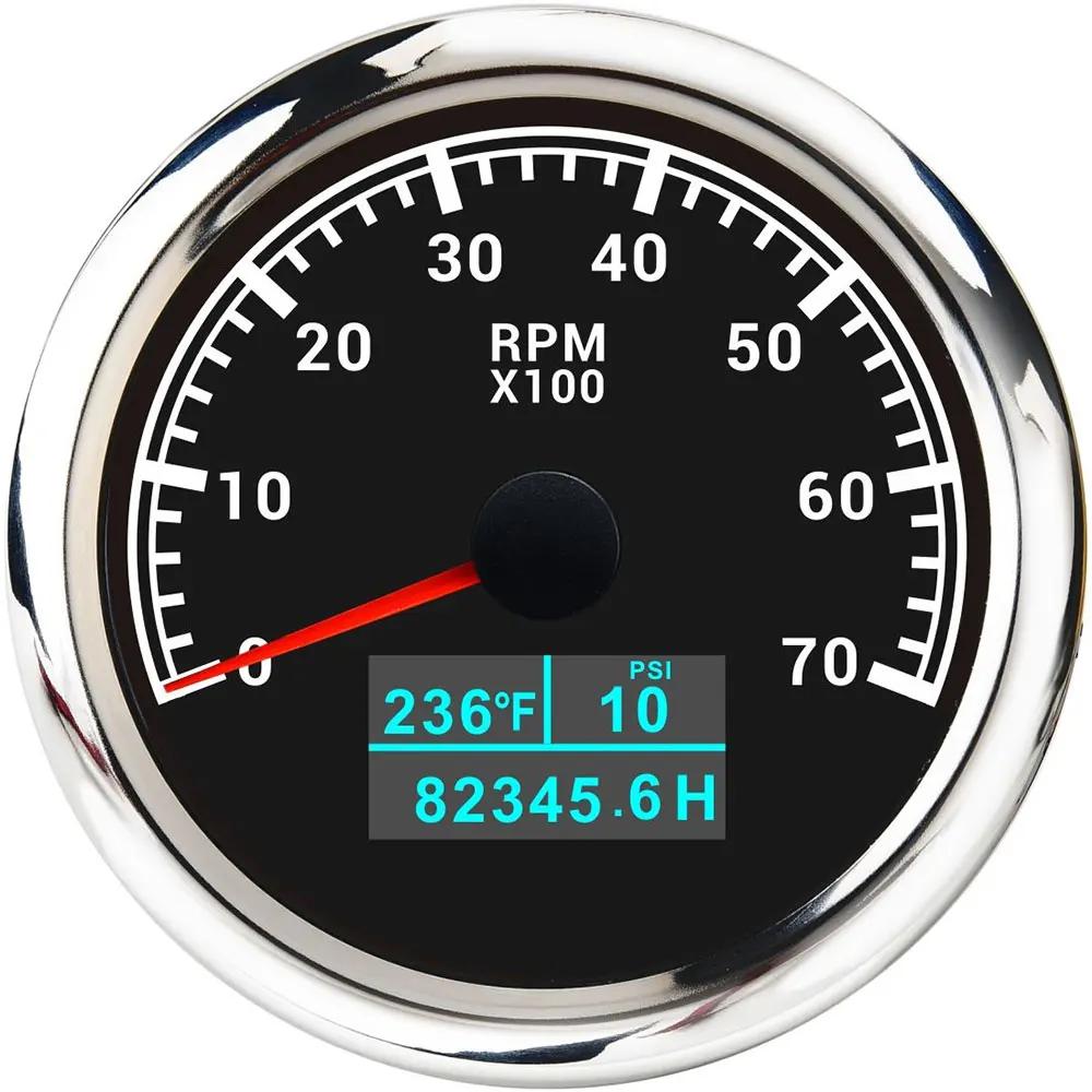 85mm 3000-8000rpm Tachometer +Water Temperature Gauge +Oil Pressure Meter 7 Color Backlight For Car Marine Boat 12V 24V