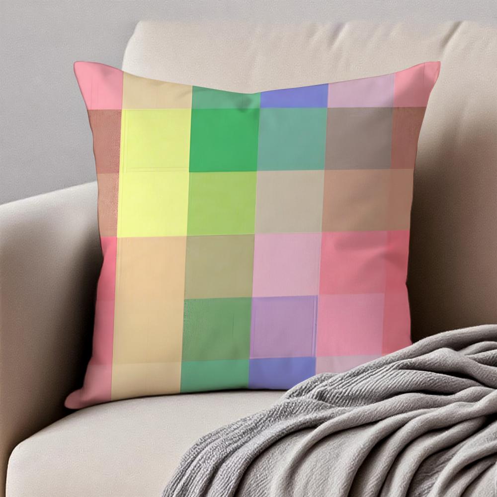 CCheckered pattern Cushion Cover Pillowcase Antidustmite Invisible Zipper Short Plush Sofa Cushion