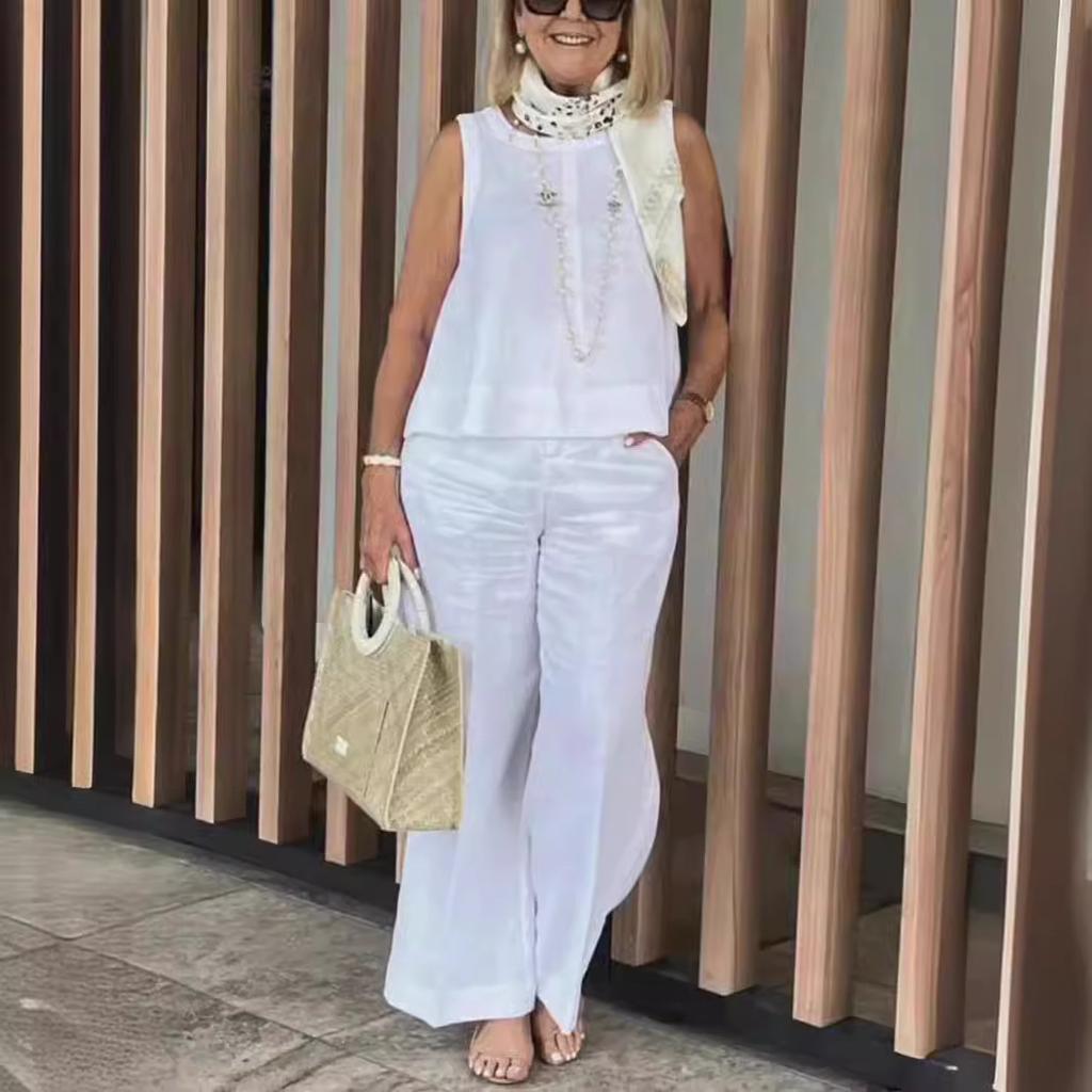 Women's Suits Summer Fashion Sleeveless Loose Blouse Wide Leg Pants Two Piece Sets for Women Casual Outfits