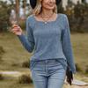 Women's Square Neck Rib Knitted Stretch Tops Solid Color Long Sleeve T-shirt