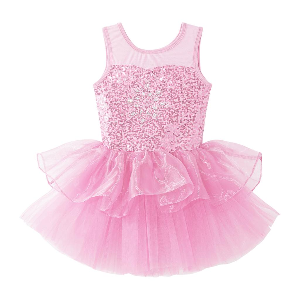 Детское балетное платье с пайетками для девочек, танцевальный костюм с шифоновым купальником, гимнастическое танцевальное платье