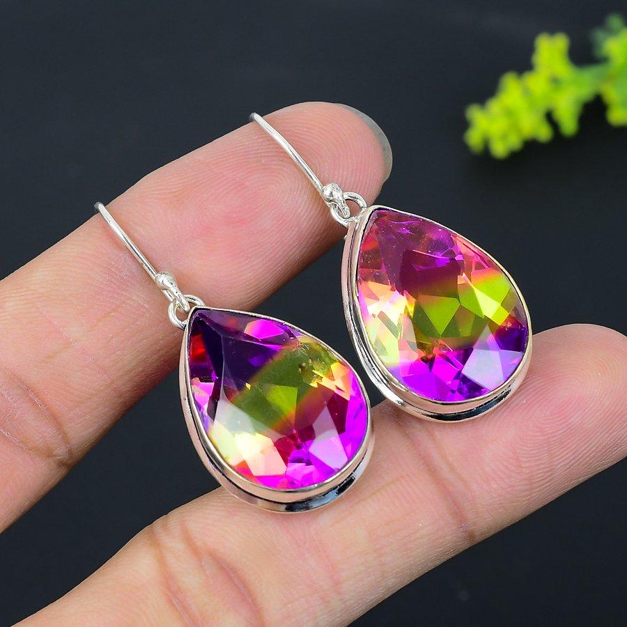Bi-Color Tourmaline Gemstone 925 Sterling Silver Gift Jewelry Earring 1.77"