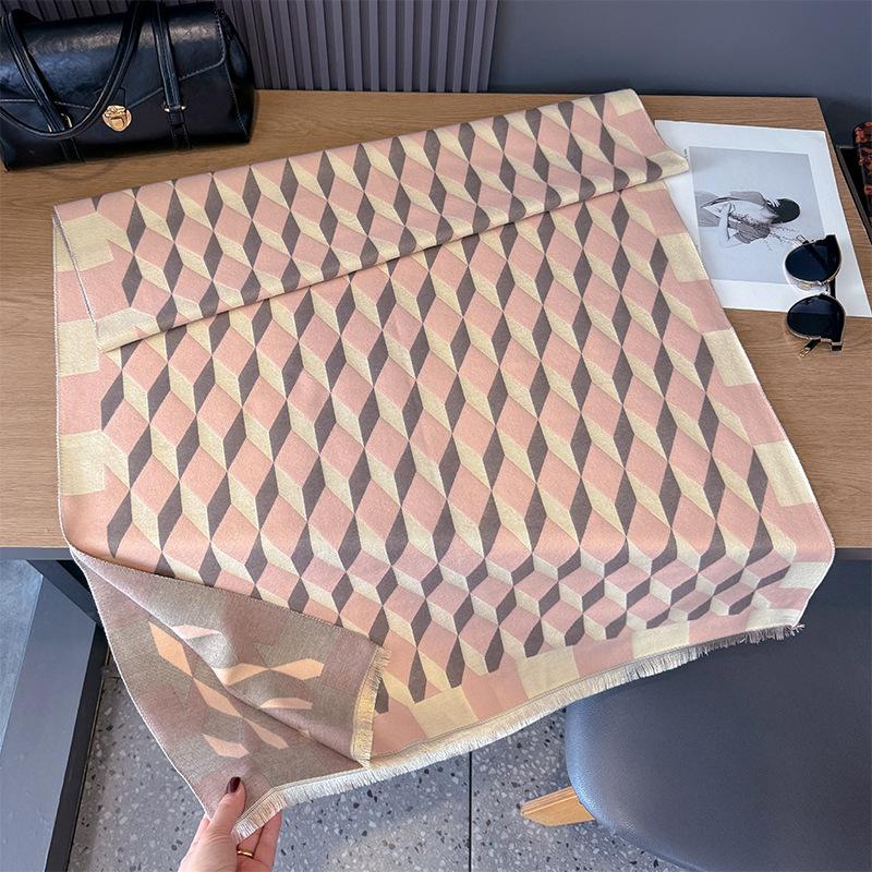Imitation Cashmere Retro Plaid Pattern Simple Rhombus Pattern Printing Personality High-End Scarf Women