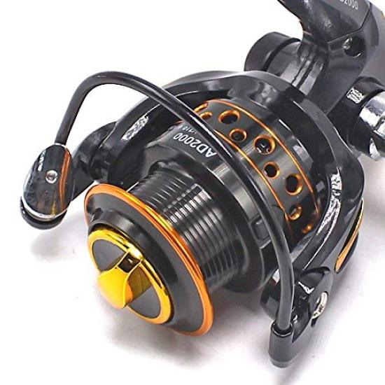 Wellvie Octopus Fishing Spinning Reel 5.5:1 2000 Reel Aluminum Spool Bearing 12+1BB AD Series 2000 (Black x Yellow)