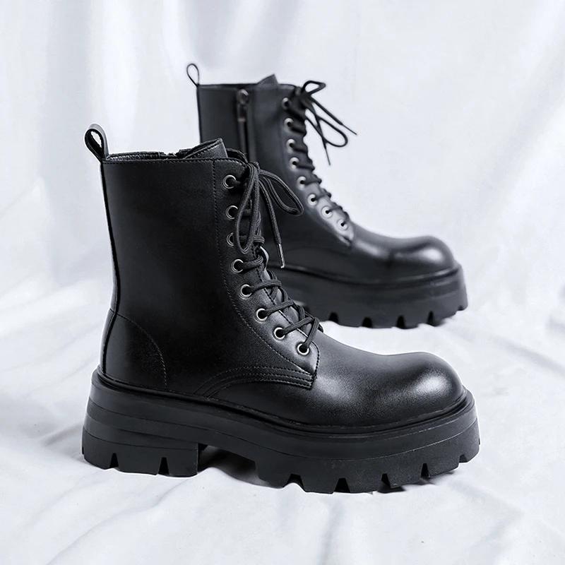 Модные высокие мужские уличные ботинки, роскошные брендовые ботильоны для мужчин, повседневные кожаные ботинки в британском стиле, базовые ботинки с толстой подошвой