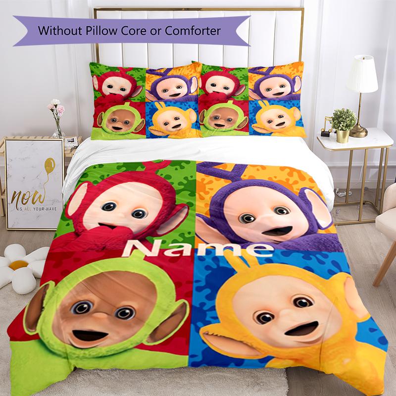 3pcs Custom Name Teletubbies Bedding Set Duvet Cover Closure Includes 1 Duvet Cover & 2 Pillowcases, Soft and Comfortable for All Seasons.