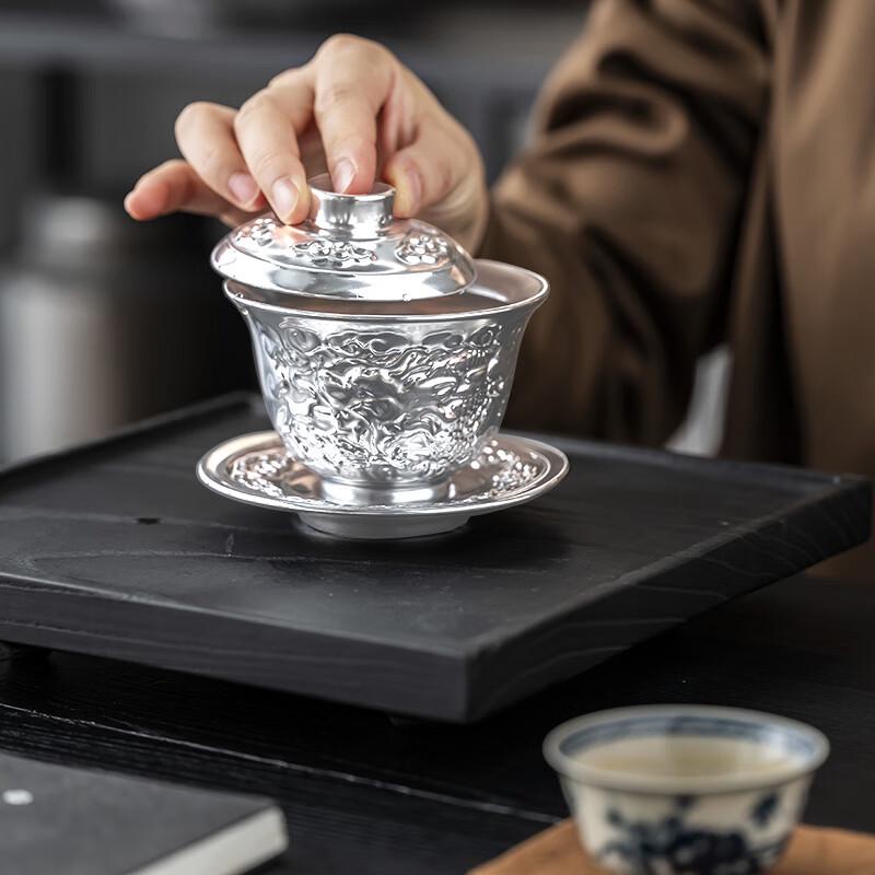 Feiyue Coiled Dragon Silver-Gilt Ceramic Gaiwan Tea Set (3-Piece)