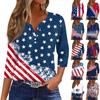 Women's T Shirt Tee Print Button 3/4 Sleeve Daily Weekend Fashion Basic V- Neck Regular Top