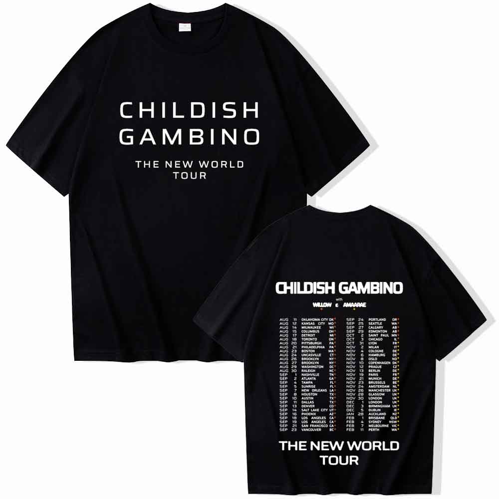Детский Гамбино Футболка с логотипом The World Tour Женская с круглым вырезом Летняя Повседневная Футболка Оверсайз для Мужчин Обычная Печать