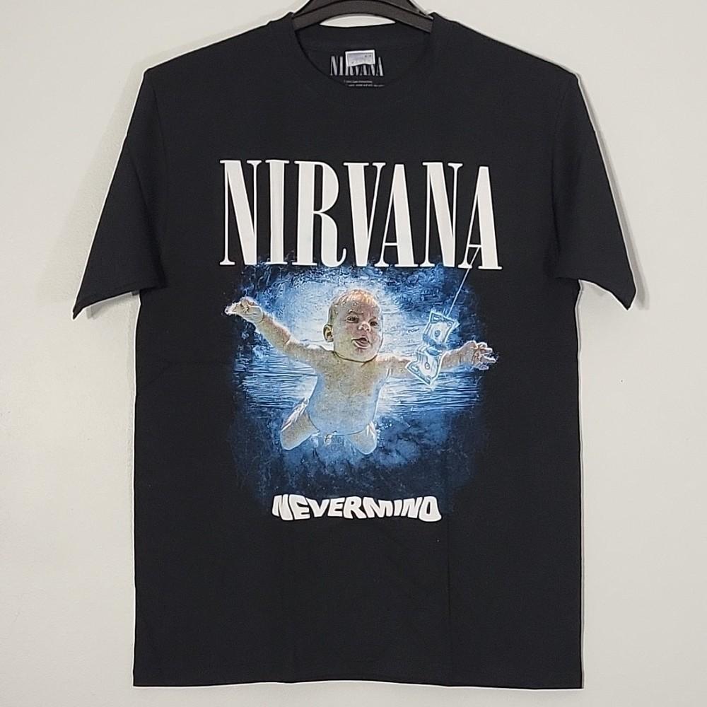 NIRVANA Nevermind 2XL Футболка Черная Мужская Логотип Группы Унисекс Футболка