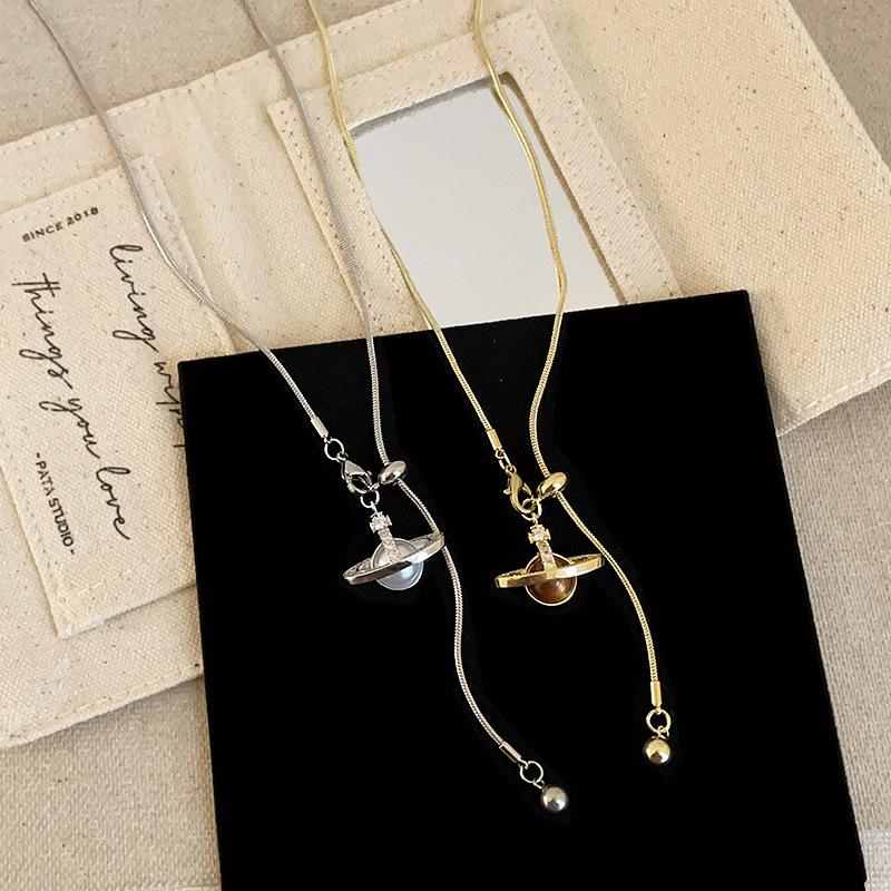 Ожерелье с трехмерной планетой Pull-Up, женское, легкое, роскошное, высокого класса, модное, темпераментное, элегантное, для поездок на работу, универсальное, на шею, цепочка для свитера