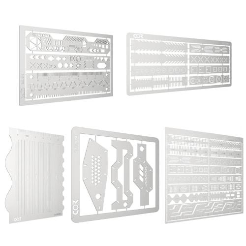5-Piece Set of Etching Guides, Etching Saws, and Stainless Steel Templates for Plastic Models