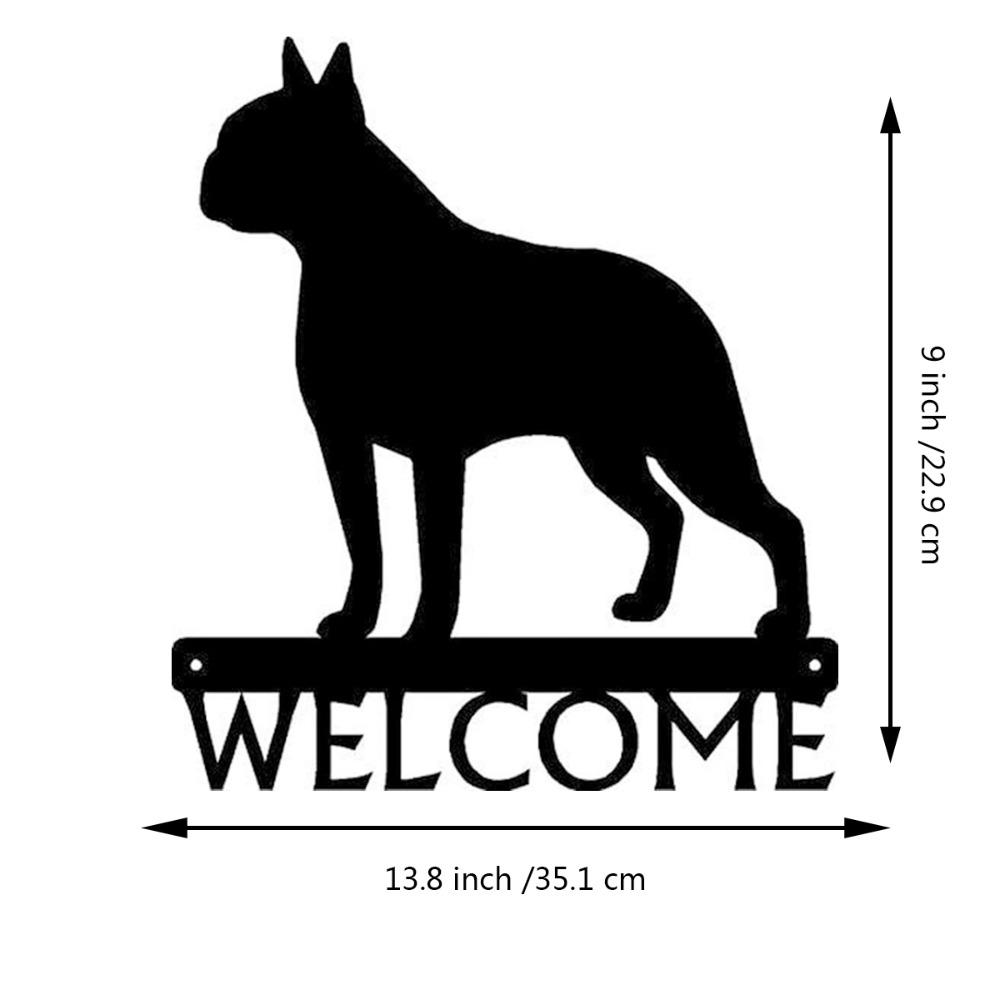 Dog Welcome Sign Boston Terrier - 12" X 13.6" Metal Wall Art for Pet Lovers, and Charming Home Entrance Decoration
