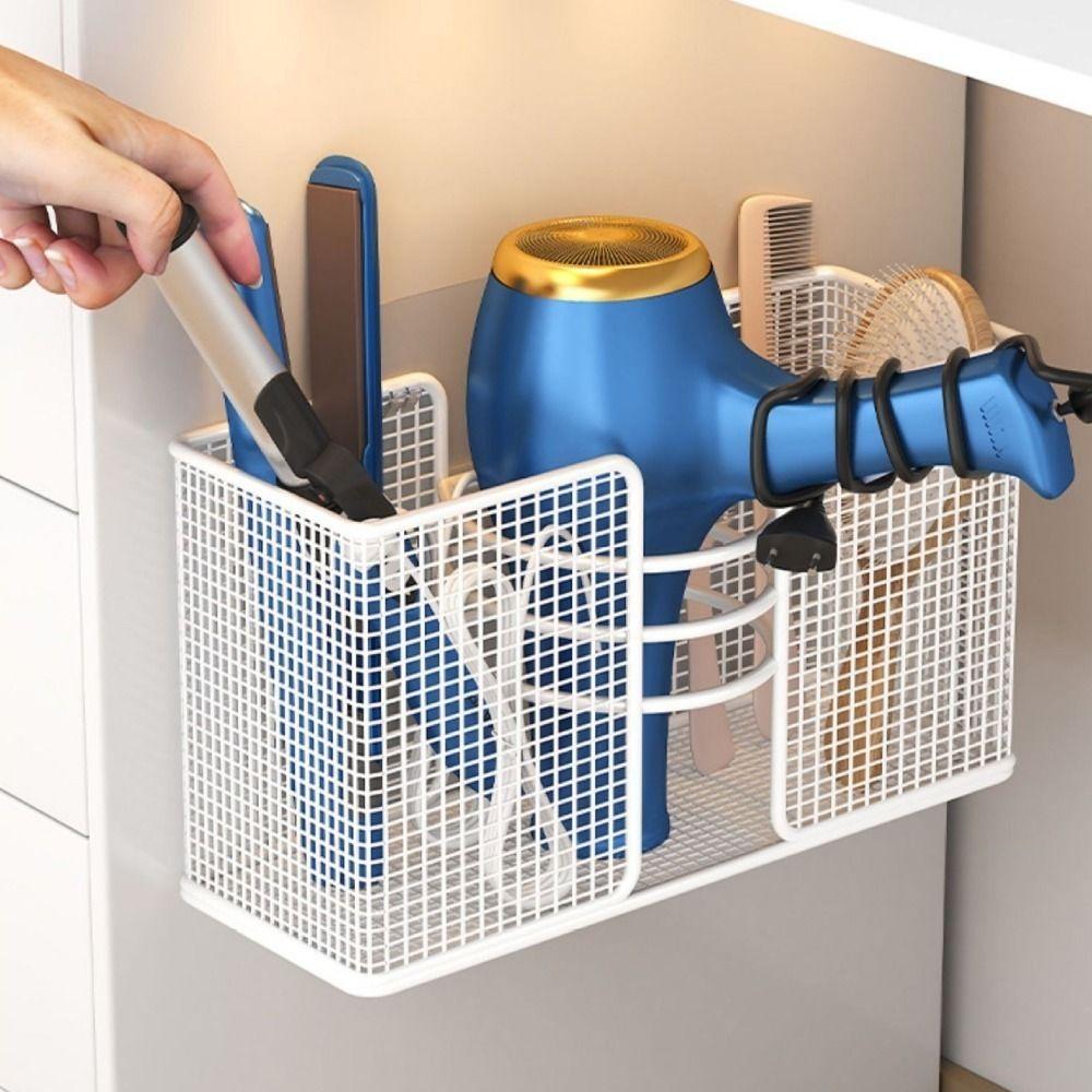 No-Drill Hair Dryer Storage Rack Wall Mounted Plastic Wrap Holder Kitchen