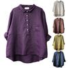 Women Shirt Turn-down Collar Long Sleeve Pullover Tops Buttons Half Placket Patch Pockets Casual Tops Solid Color Loose Fit Shirt
