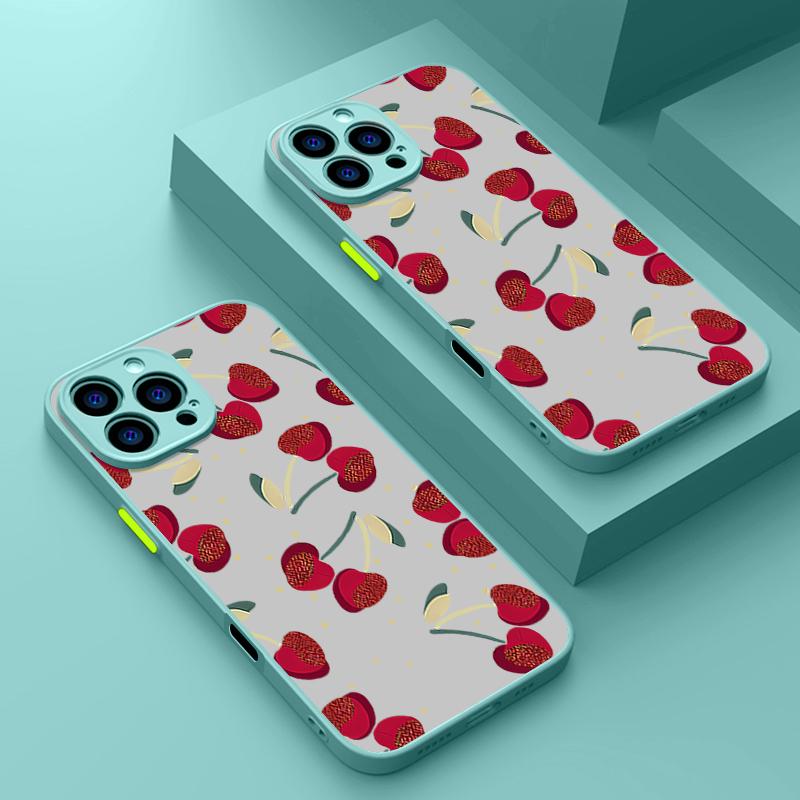 Простой вишневый узор прозрачный матовый чехол для телефона iPhone 16 Pro Max 15 Pro 14 13 12 11 мягкий край противоударный защита объектива тонкий чехол для телефона
