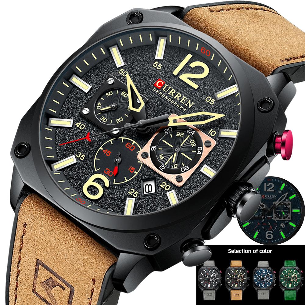Хронограф наручные часы календарь спортивные мужские часы военная мода квадратный циферблат кожа мужские часы подарок светящиеся водонепроницаемые