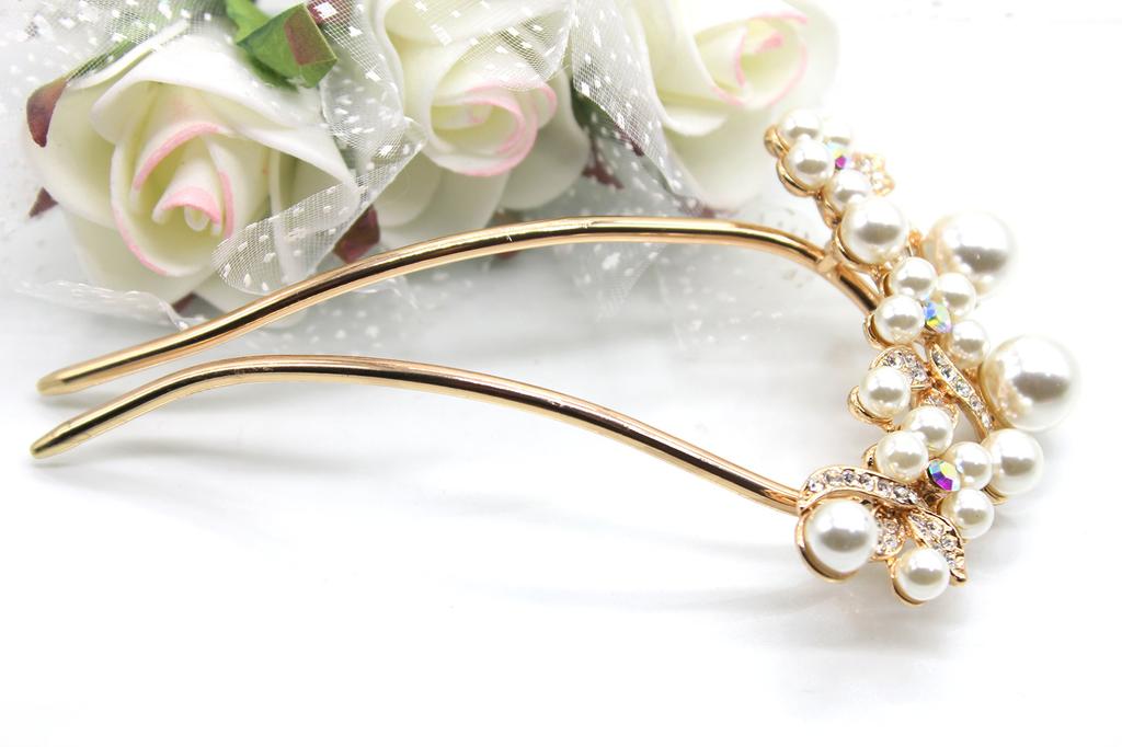 Miaomyao Drumstick Hair Japanese Pearl Pink Gold Hair Accessory [Miaomyao] Hairpin, Ornament, Dress, Tomesode, Metal, Bijou, Flower, U-shaped Comb,