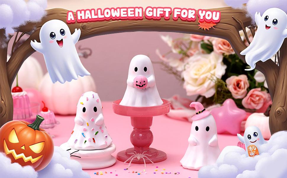Cute pink ghost Halloween decoration ornaments creative home desktop holiday party small ornaments resin craft