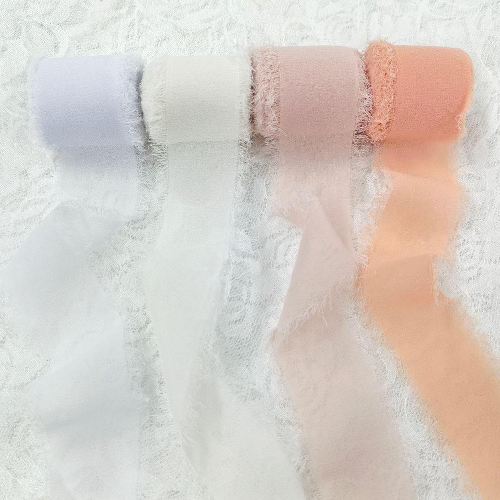 Chiffon Ribbon Bow with Frayed Edges for Weddings and Floral Arrangements