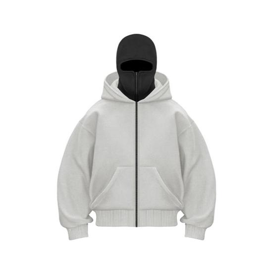 Unisex Balaclava Hoodie Warm Loose Hooded Jacket Zip-up Casual Jacket with Face Mask for Autumn Winter Outdoor Sports Street Wear
