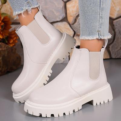 Женские однотонные ботинки челси на платформе, слипоны, мягкая подошва, ботильоны из искусственной кожи, женские удобные осенне-зимние боты для женщин