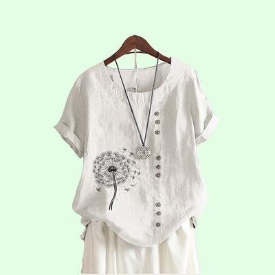 Женская модная блузка с круглым вырезом, летняя хлопковая футболка Liene, пуловер Laides, свободный топ с коротким рукавом и принтом