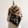 Women's Leopard Print Splicing Shape Fashionable Versatile Imitation Cashmere Warm Scarf Short Beard Fringed Shawl Women
