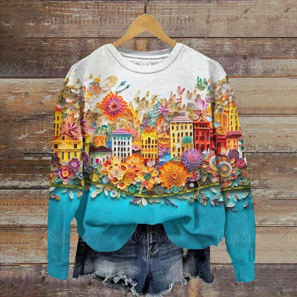 Женская толстовка с забавным узором, новинка 2024 года, пуловер, топ, повседневная толстовка с принтом в стиле Харадзюку для женщин, 3D-свитер, винтажные женские топы