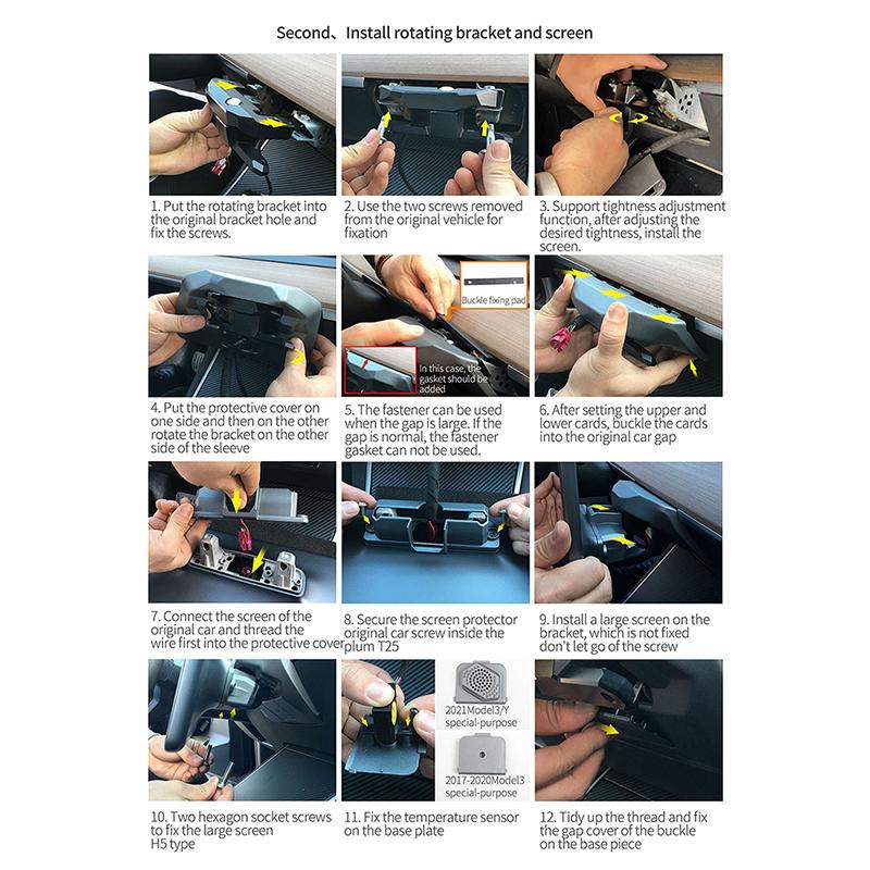 Вращающийся держатель экрана автомобиля для Tesla Model 3 Y 2017-2022, поворотный кронштейн для центральной консоли, поворот экрана GPS на 15/30 градусов