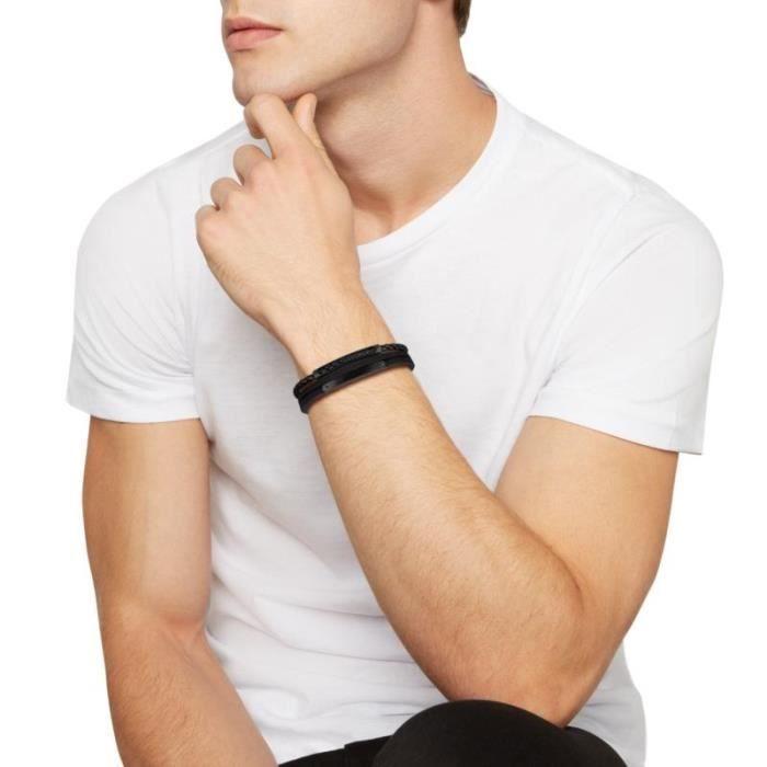 Bracelet - Breil - B Mix - Acier IP noir - Cuir - Mixte