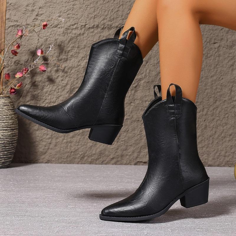 Модные женские зимние сапоги средней длины на каблуках в стиле ретро с острым носком, массивные зимние ботинки челси 2024 года, дизайнерские готические женские сапоги