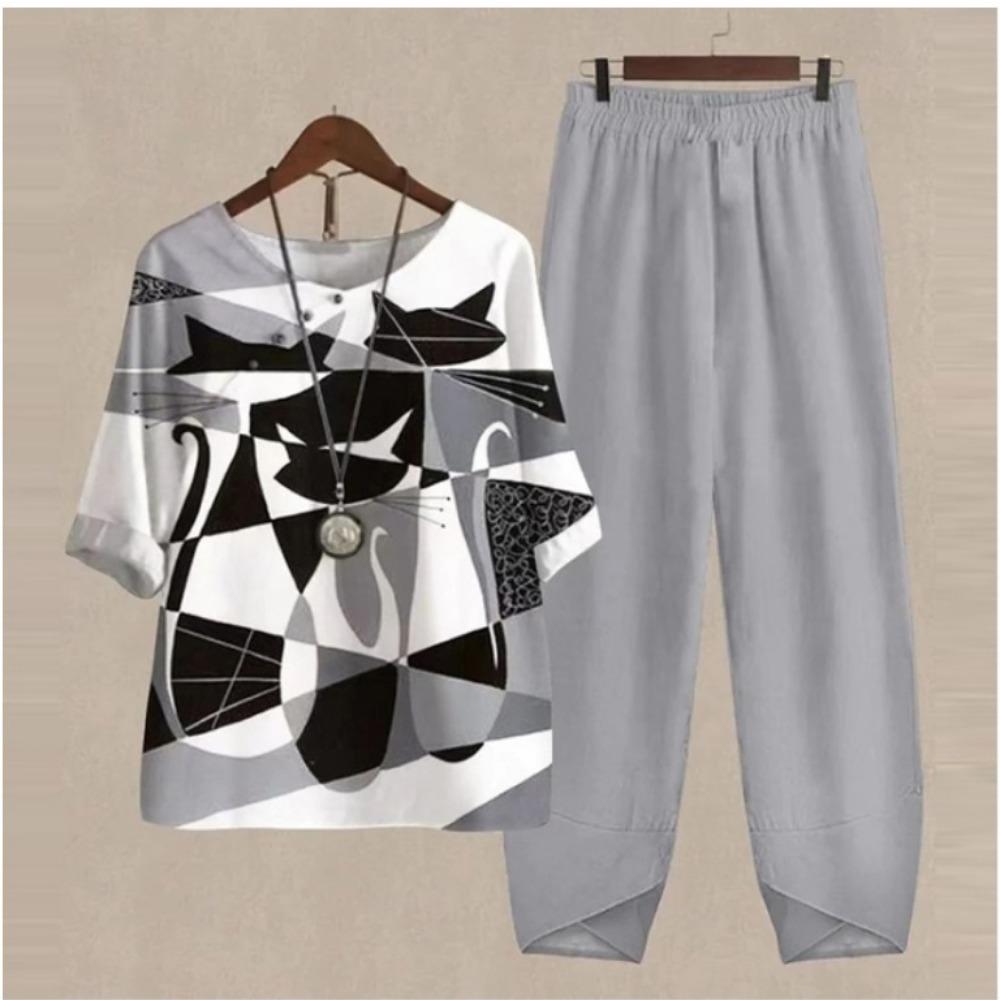 QICED Женская мода лето весна однотонный принт короткий рукав подтяжки брюки костюмы