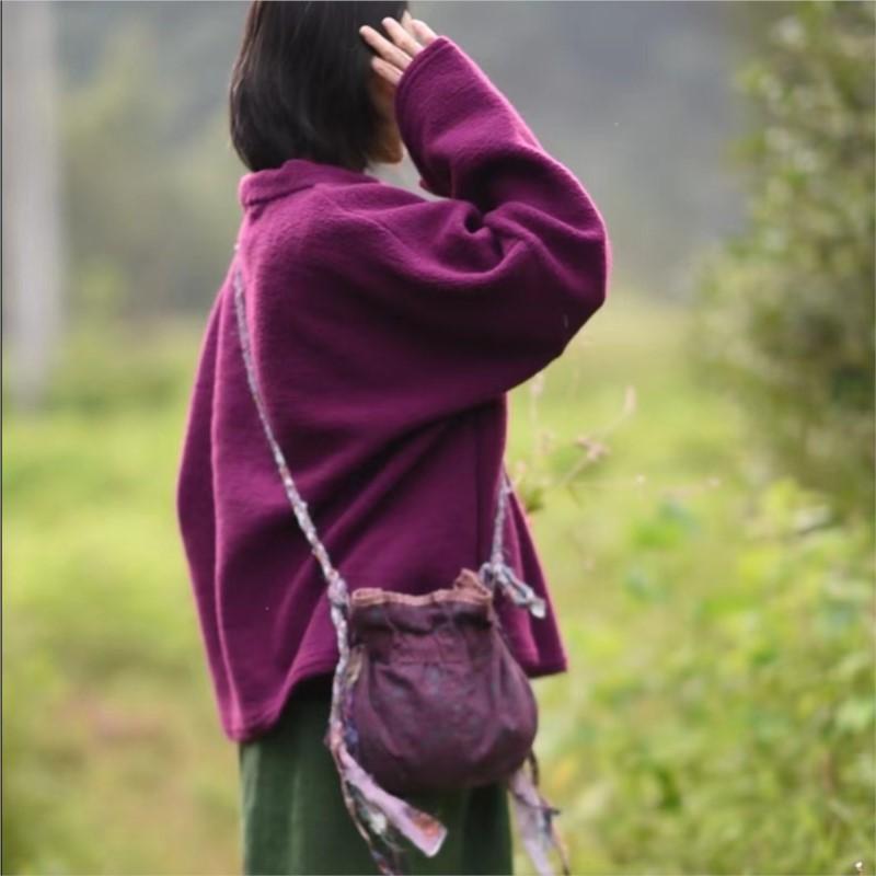 Johnature Женский зимний нишевый повседневный свитер с V-образным вырезом и длинными рукавами, винтажный однотонный свитер в китайском стиле