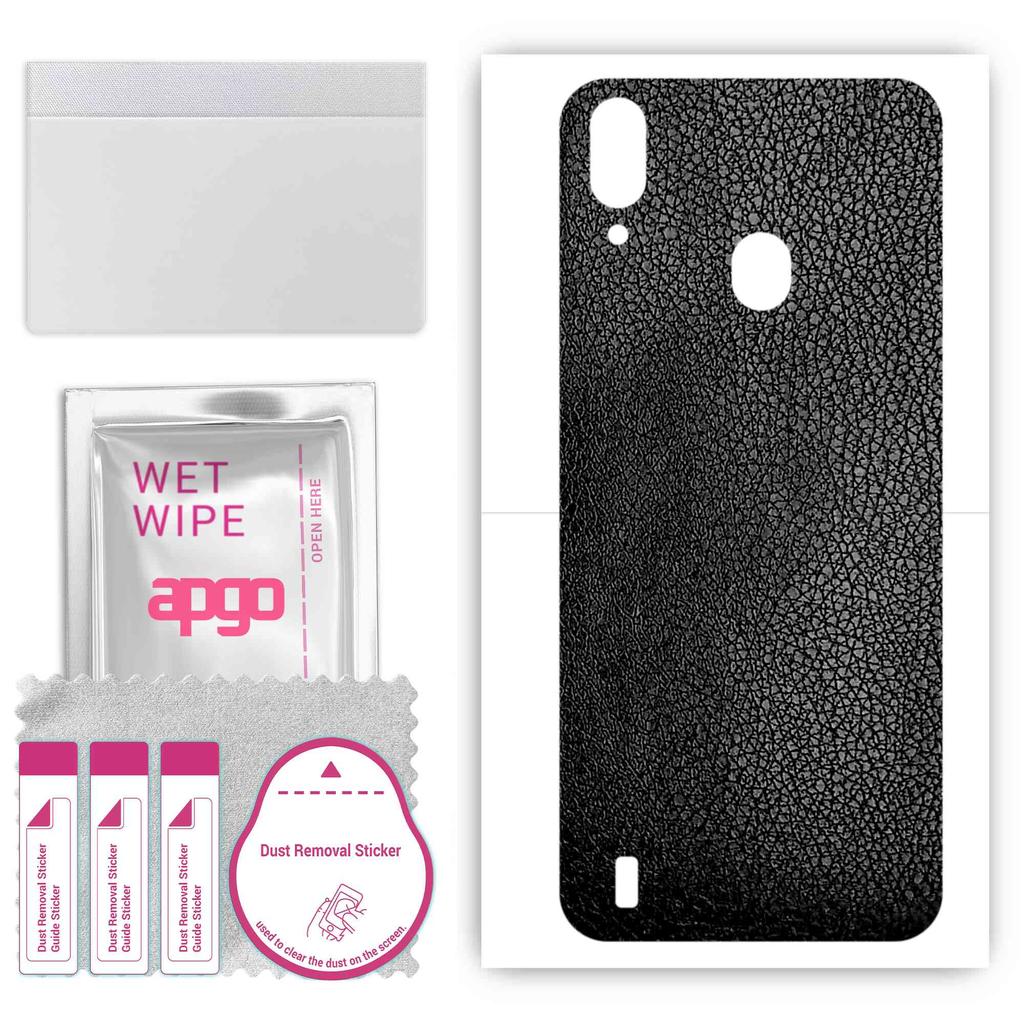 apgo Protective Skin Sticker for the Back Compatible with Blackview A60 Plus, Wrap Film, Foil, Vinyl - Pattern Black Leather