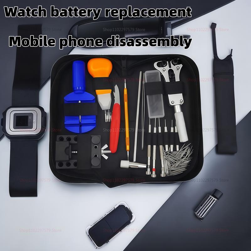 Набор инструментов для ремонта часов Набор пружинных стержней Штифт для звеньев Открывалка задней крышки Съемник Набор для обслуживания часов с футляром для переноски и молотком для часов