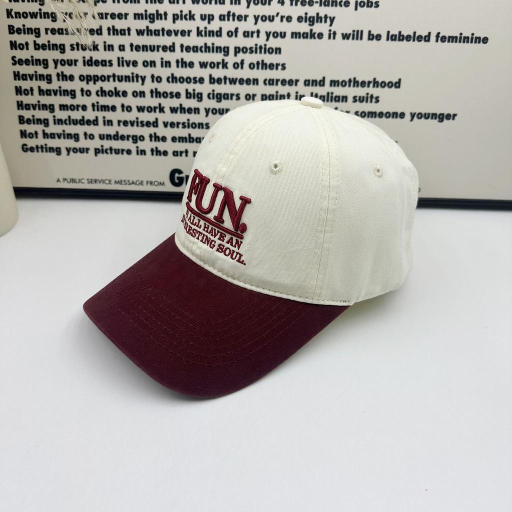 American retro FUN embroidery color matching baseball cap, washed and made old soft top cap, men and women show small faces