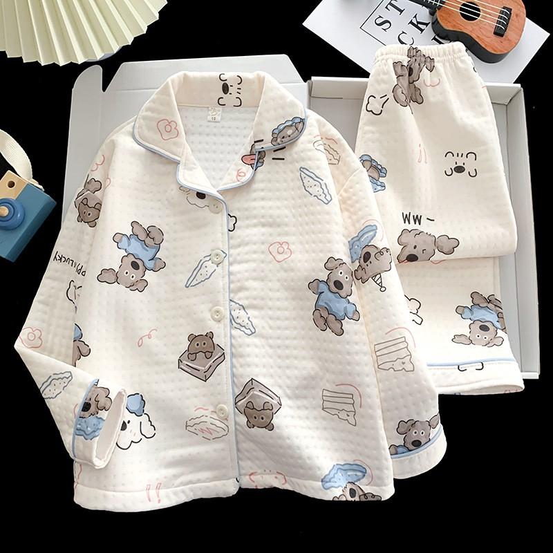 Kids Air Cotton Pajama Set Cartoon Print Soft Loungewear Boys Girls Winter