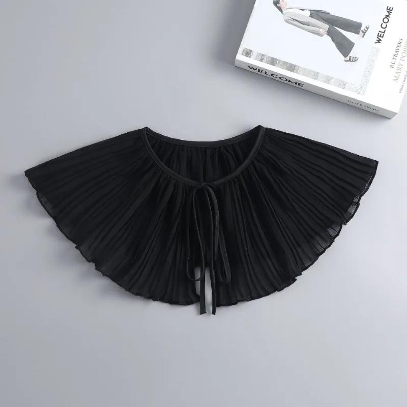 Black Chiffon Fake Collar Shawl for Women's Big Lapel Shirt Detachable Neck Ties Collars Shoulder Wraps Shawl Small Cape